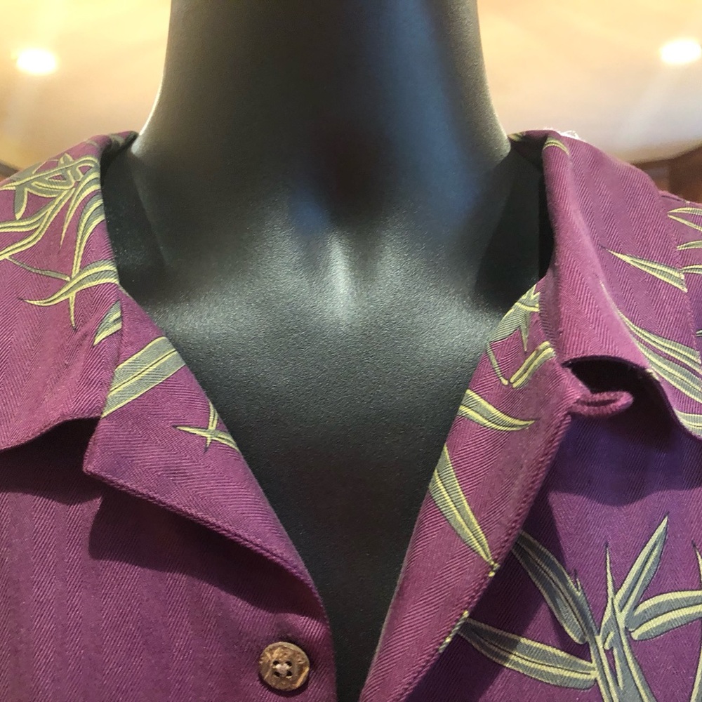 Tommy Bahama Purple and Green Casual Button Down Shirt - Picture 3 of 6